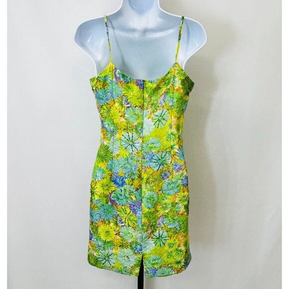 Kelly and Diane Floral Slip Dress Size 2 Green Blue Spaghetti Strap Back Zip - Picture 2 of 13